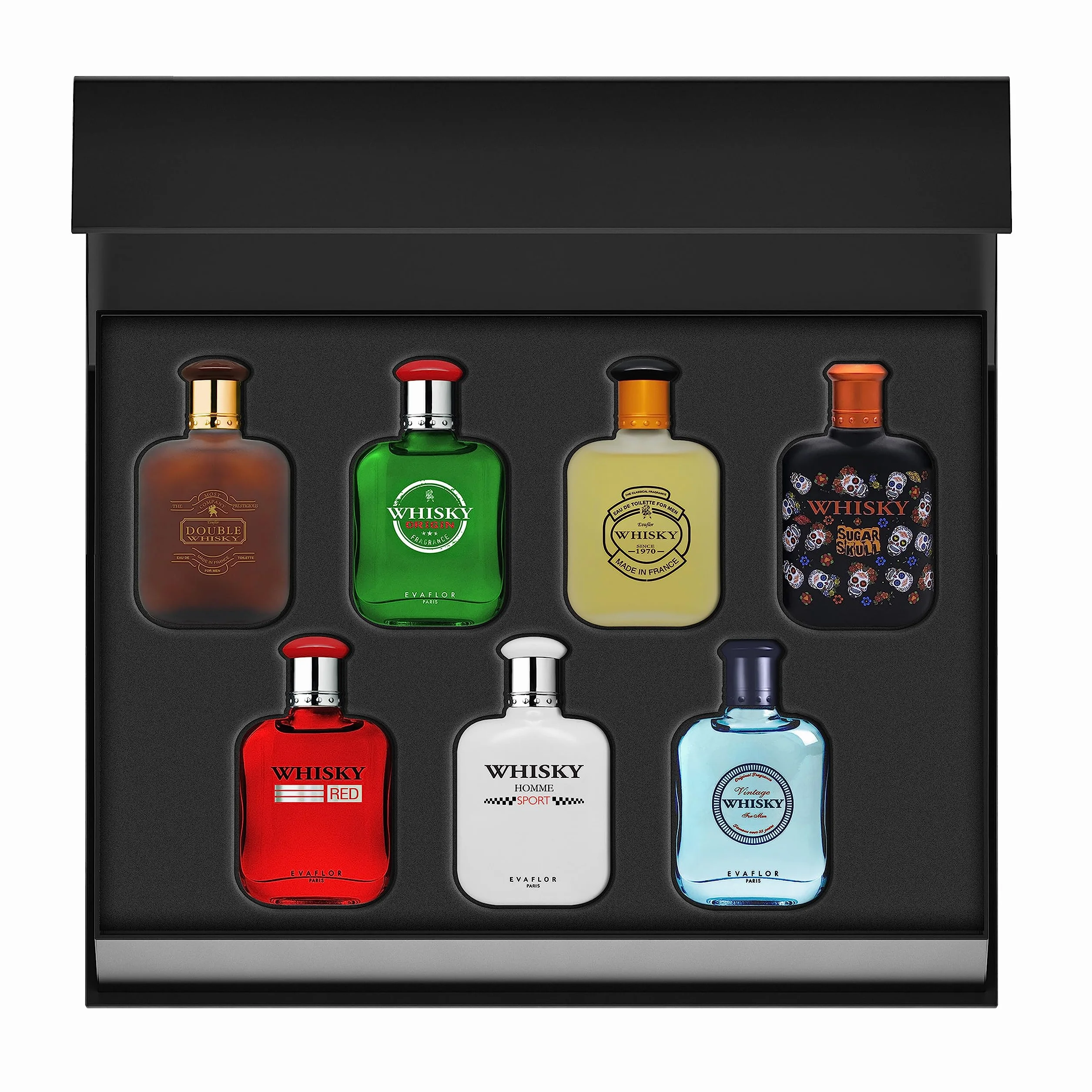 EVAFLORPARIS WHISKY Collection de Parfum Eau de Toilette Geschenkset 7 Miniaturen Herrenparfums