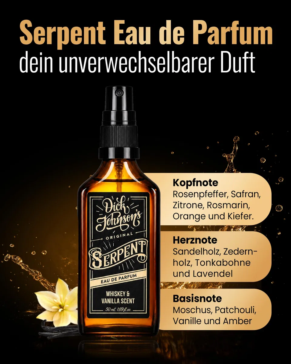 Dick Johnson Eau de Parfum Herren 50 ml – Parfüm Männer mit Whiskey Vanille-Duft – Signature Serpent Herrenduft intensiv maskulin – Parfum Geschenk für Männer – Eau de Parfum Made in Finnland