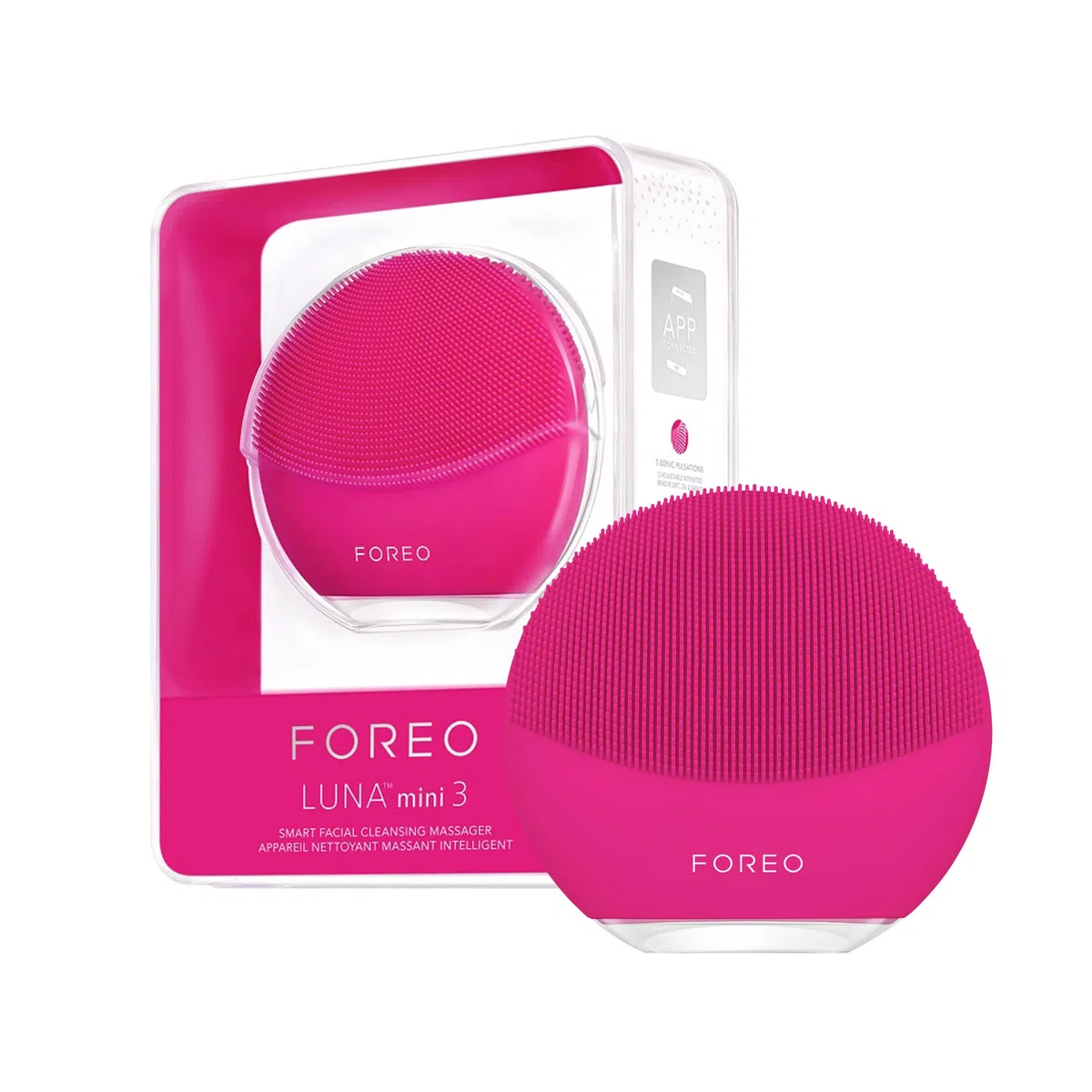 FOREO LUNA mini 3 Gesichtsreinigungsbürste - Gesichtsmassagegerät elektrisch, ultrahygienisches Silikon - Einfache Gesichtsreinigung - Elektrischer Gesichtsreiniger - App-verbunden - Fuchsia