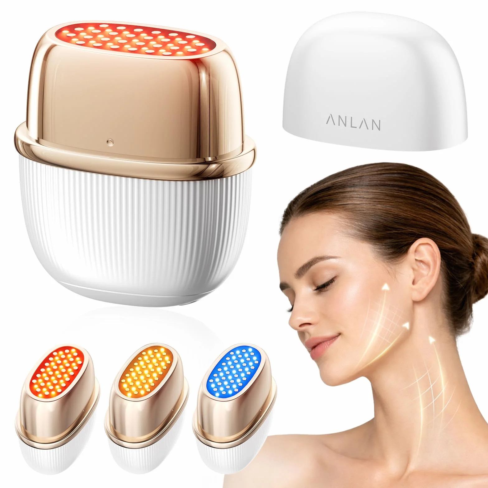 ANLAN EMS Gesichtsmassagegerät, Radiofrequenz mit 3 Vibrationsstufen & Phototherapie Gerät Gesicht Massagegerät, Anti-Falten Gesichtsmassagegerät für Gescht/Hals, Reduziert Schwellungen & Falten Firm