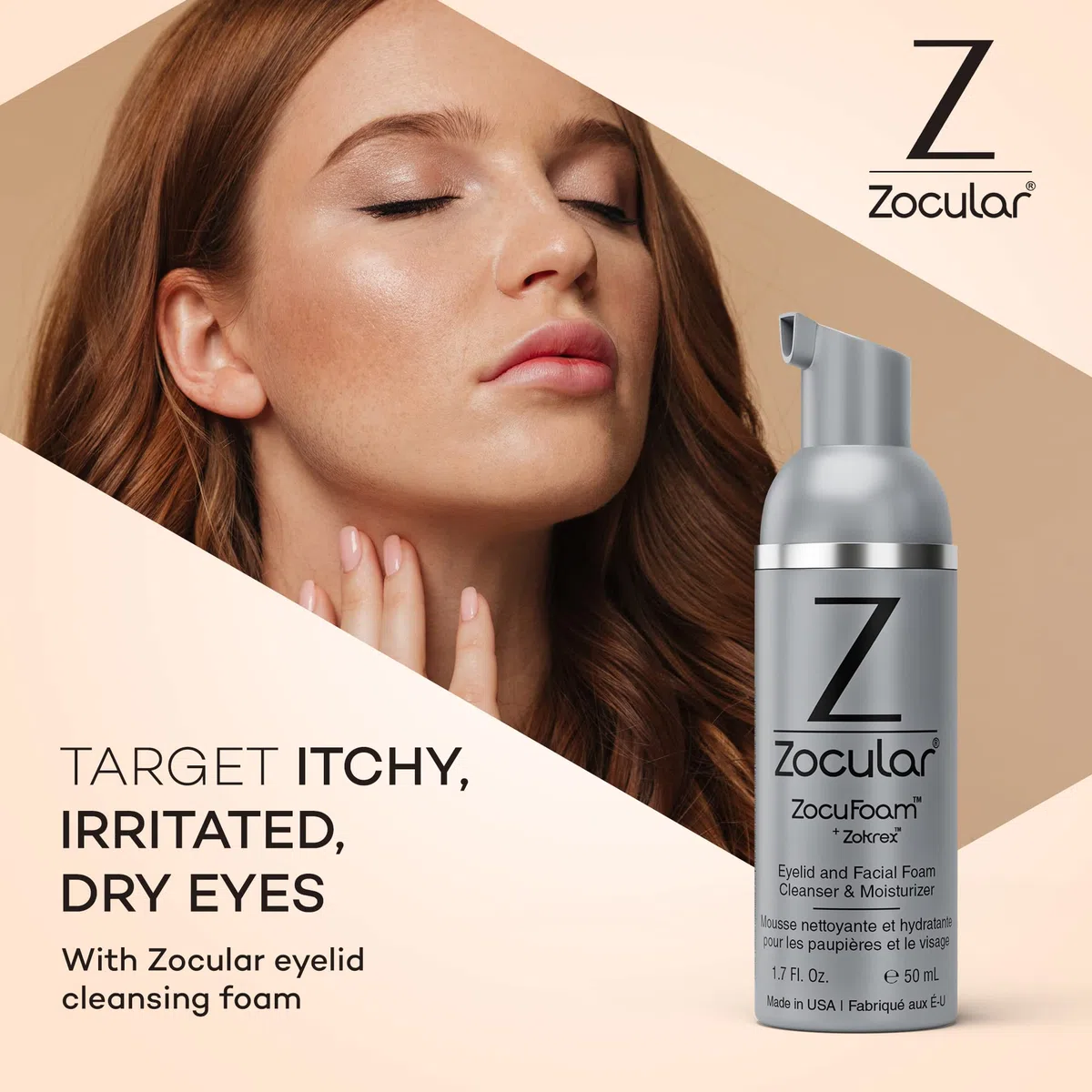 Zocular ZocuFoam Eyelid Cleanser - Foaming Eyelid Scrub for Blepharitis, Demodex and Inflammation - Stye Treatment for Eyes - Natural pH Balanced Treatment - 1.7 FL OZ (50mL)