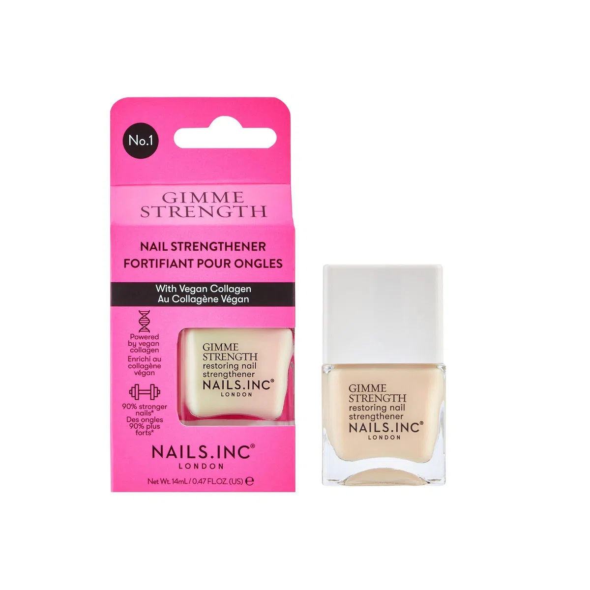 Nails.INC Gimme Strength Nagelbehandlung, Wiederherstellung des Nagelstärkers mit veganem Kollagen, schimmernder Nagel-Textmarker, tierversuchsfrei, vegan