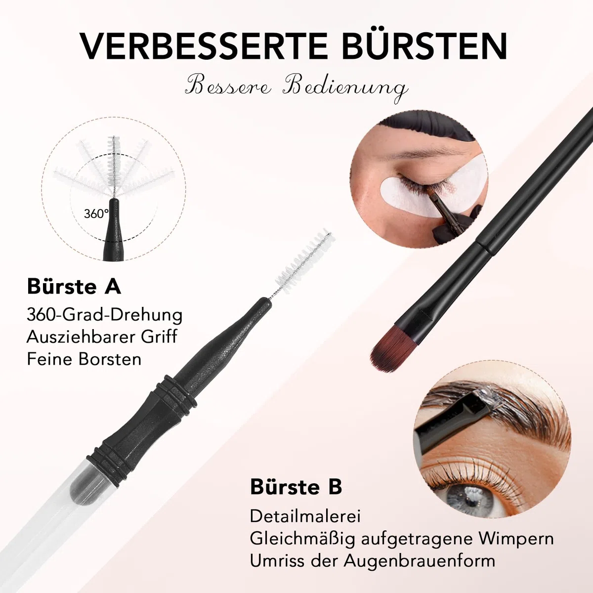 Wimpernfarbe Schwarz, Augenbrauenfarbe und Wimpern Färben, 10 Anwendungen Intensiv Tönung, Zwei Bürstentypen für Einfache Bedienung, Geeignet für Anfänger und Salons