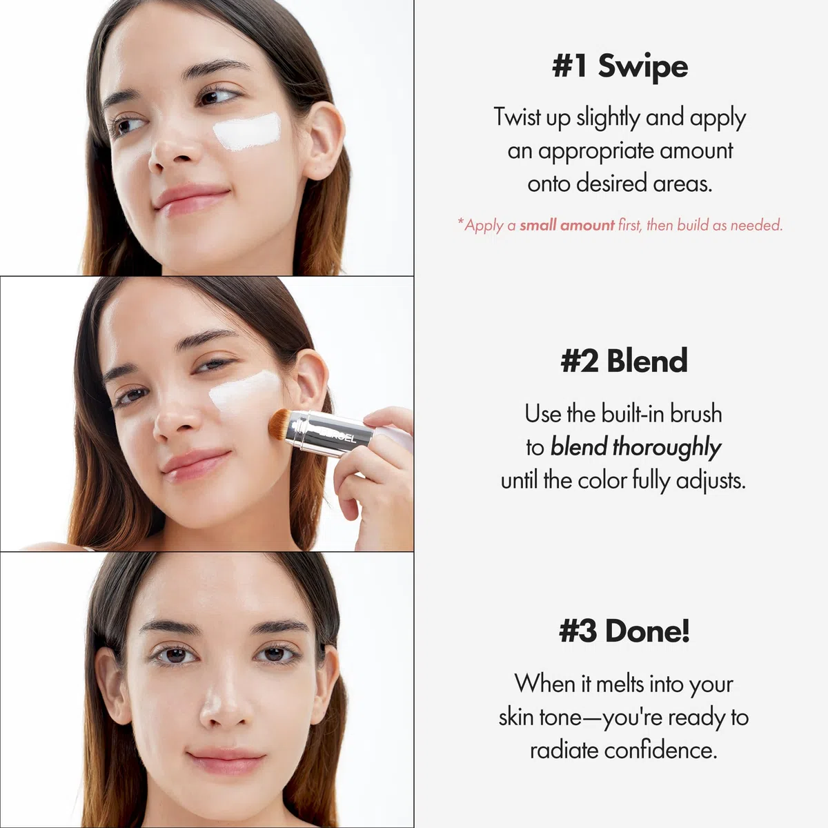 ELROEL BLANC Cover Cream Stick V, koreanische farbwechselnde Foundation mit abnehmbarem Pinsel, volle bis mittlere Deckkraft, 12 g, 202 natürlich