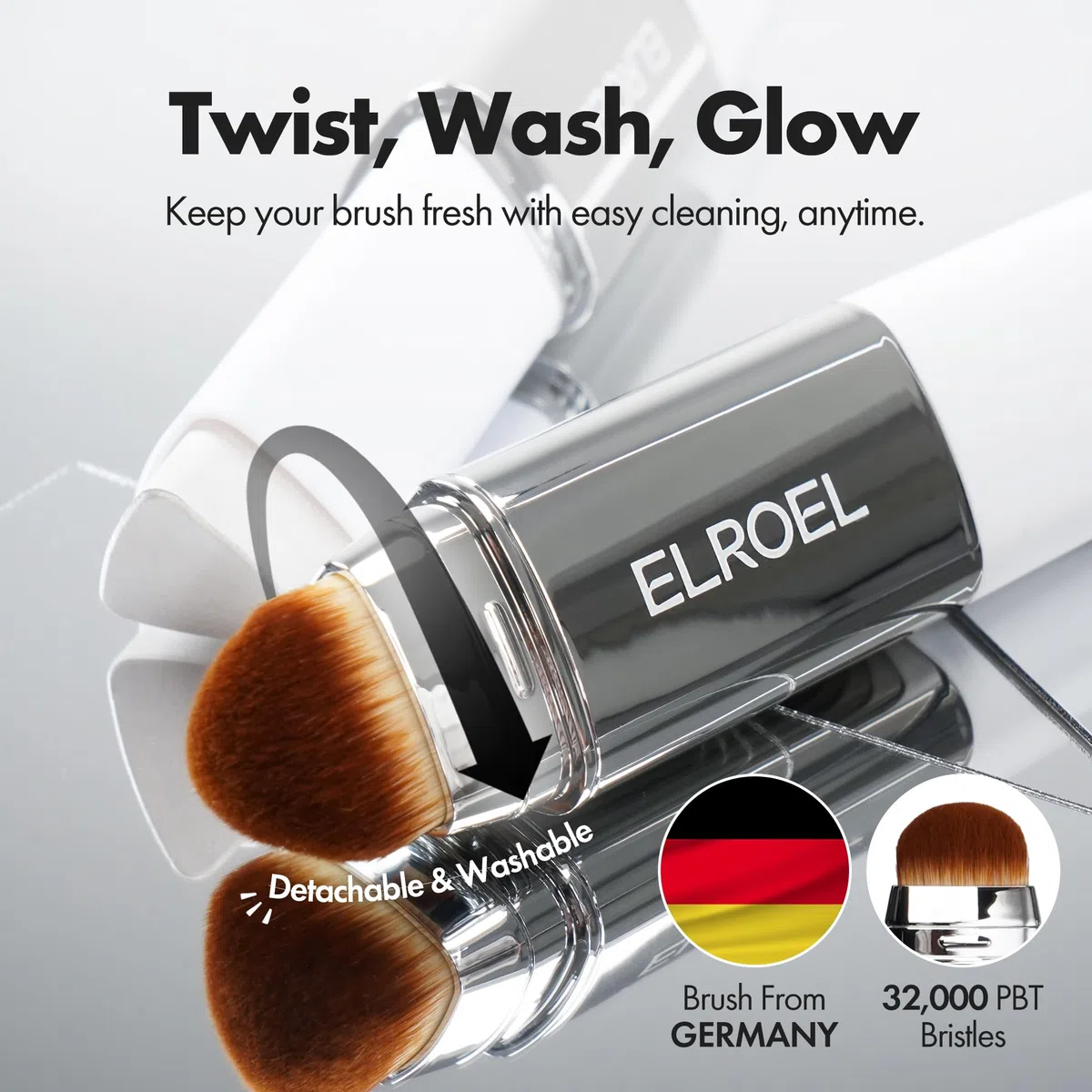 ELROEL BLANC Cover Cream Stick V, koreanische farbwechselnde Foundation mit abnehmbarem Pinsel, volle bis mittlere Deckkraft, 12 g, 202 natürlich