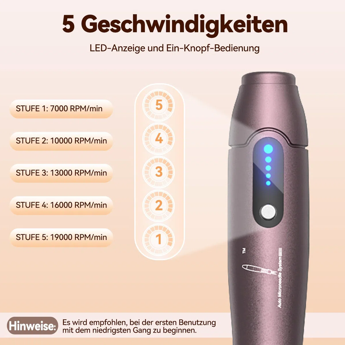 Microneedling Pen A10,Elektrischer Dermapen Kabellos mit 5 Stufen inkl. 22 Stk Ersatzpatronen,Dermapen Microneedling Zuhause für Gesicht und Körper