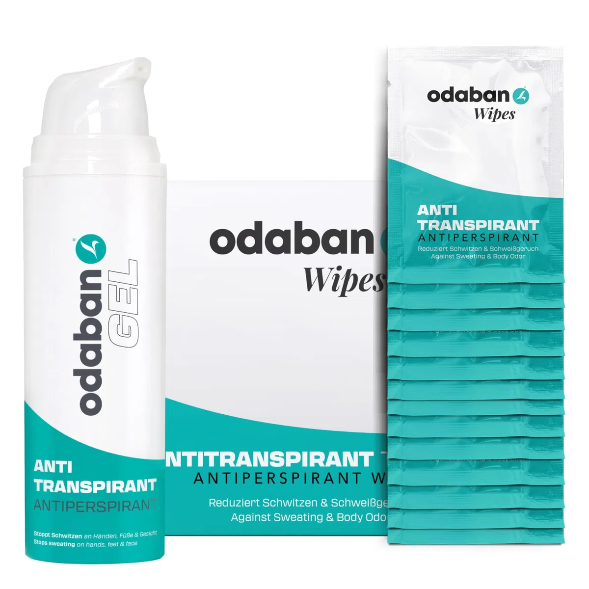 odaban® Set – Antitranspirant Gel & Wipes – punktueller Schutz gegen starkes Schwitzen – speziell für Hände, Füße & Gesicht – langanhaltend, hautverträglich & ideal für unterwegs