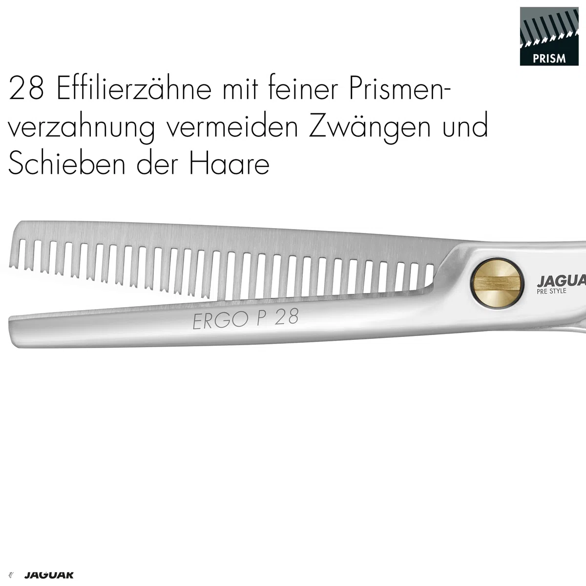 JAGUAR Modellierschere PRE STYLE ERGO P 28 5.5" | Texturierschere mit 28 Effilierzähnen im Classic-Design | poliert | Made in Germany