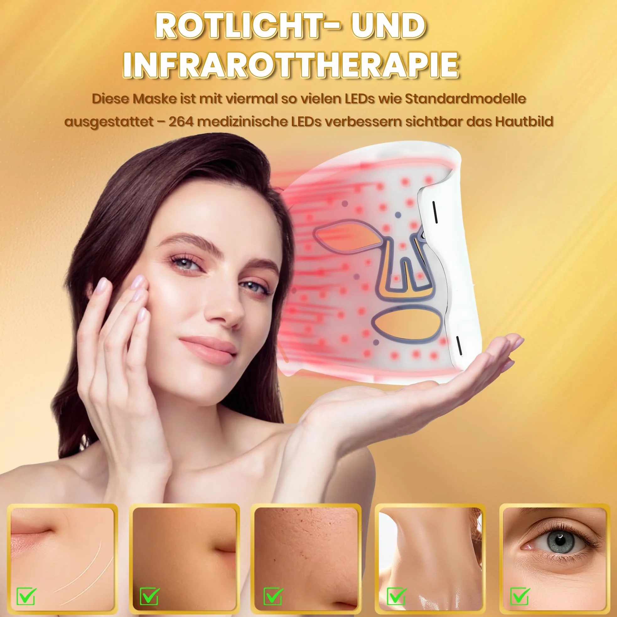 Photonische Kunststoff-Gesichtsmaske Rotlichtlampe LED Maske 4-Farben-mit 264 LEDs, Wiederaufladbare