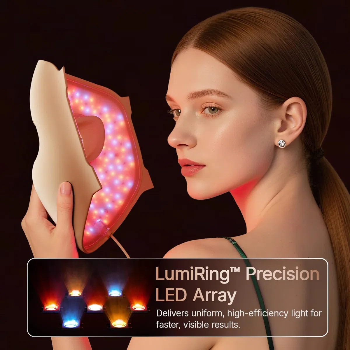 4D Rotlichttherapie Maske, 311 LEDs, 851 nm Infrarot Lichtwellen, LED-Gesichtsmaske, Lichttherapie für schnurlose Photonen-Technologie, Silikon-Hautverbesserung für Frauen mit Champagner