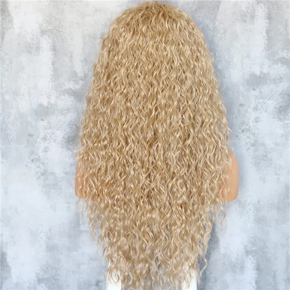 Sapphirewigs Lockige Lace Front Perücke Asche Gold Synthetische Perücken für Frauen 13x3 Tägliche Tragen Party Weihnachten Halloween Hitzebeständige 26 inch