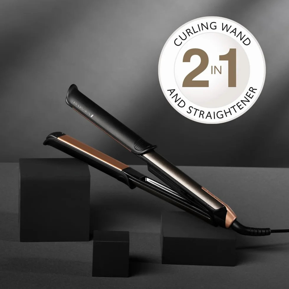 Remington ONE Glätteisen & Lockenstab [2in1 Multistyler] Glätt-/ Lockenmodus mit zuschaltbarer beheizter Außenfläche, 150-230°C, digitales Display, Haarglätter S6077