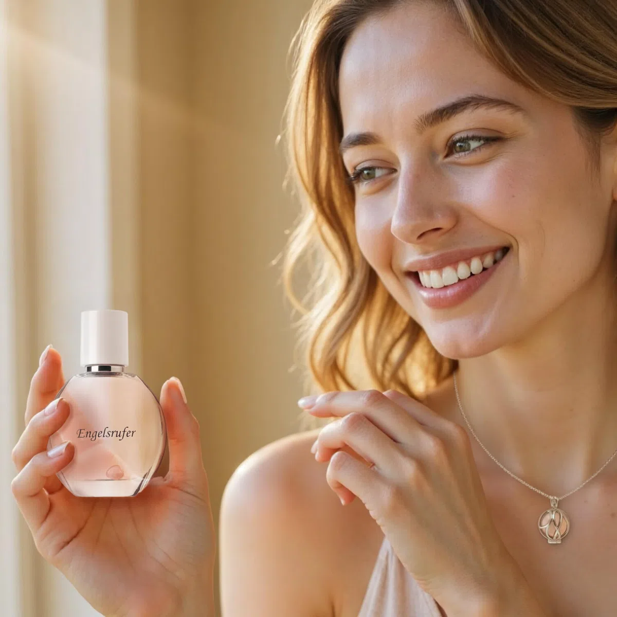 Engelsrufer Powerful Stone Duftset Damen – Eau de Parfum 30ml Loving Energy & Paradise Halskette mit echtem Rosenquarz aus Edelstahl IP Rhodium – Geschenk Frauen