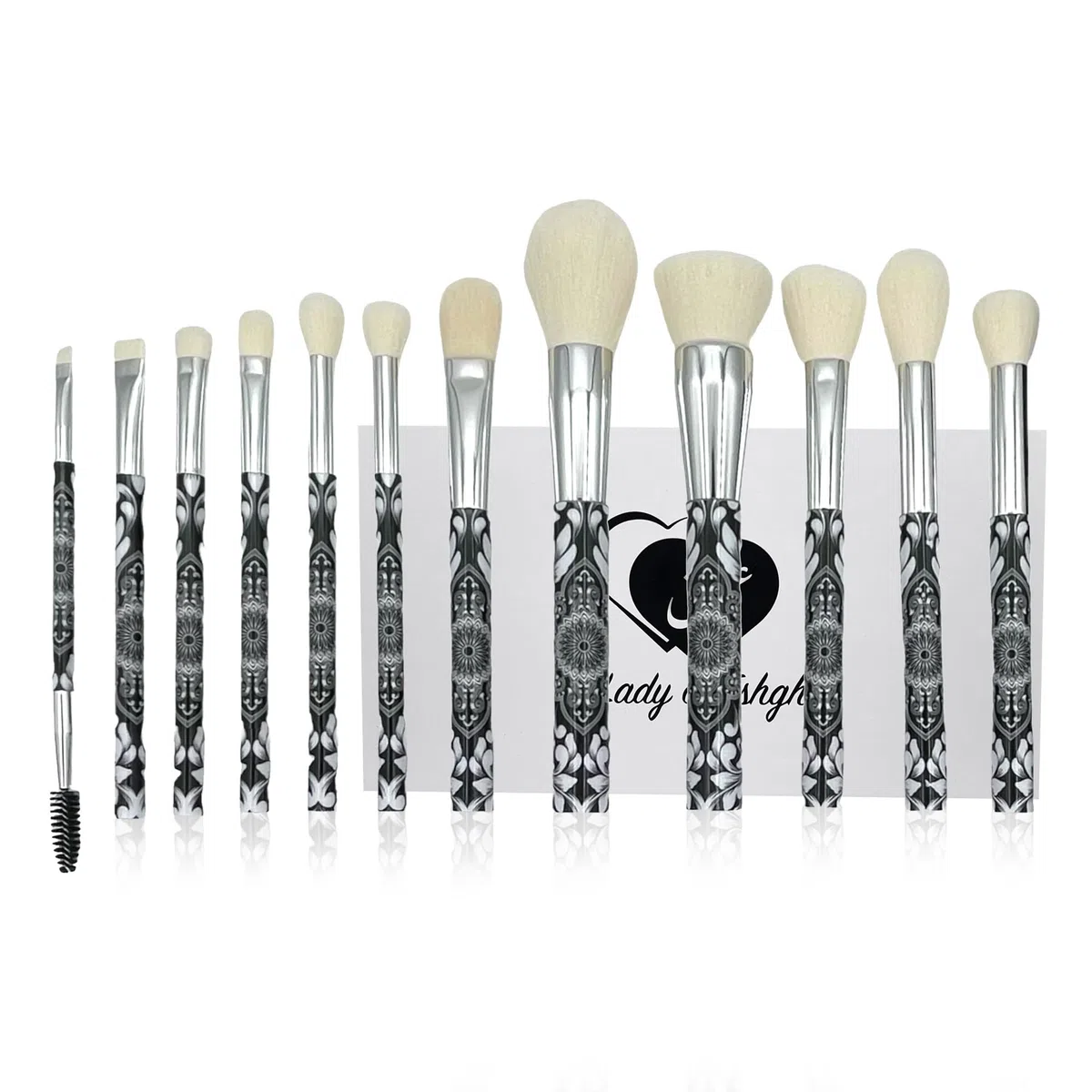 Eshghe-mani von Lady of Eshgh: UR My Love Collection Fine Makeup Pinsel 12-teiliges Vollgesichts-Make-up-Pinsel-Set mit Sammlerbox und eleganter schwarzer Filz-Aufbewahrungstasche.