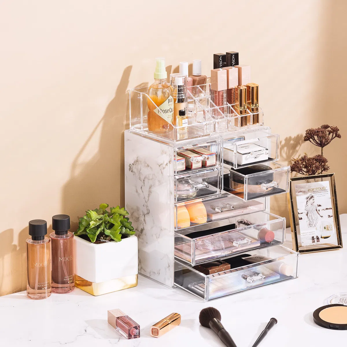 Sorbus Aufbewahrungsbox aus Acryl, geräumiges Design, ideal für Badezimmer, Kommode, Schminktisch und Arbeitsplatte