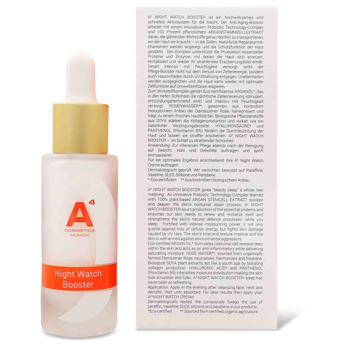 A4 - NIGHT WATCH BOOSTER Anti-Aging Nachtserum | Nachtpflege mit 100% Arganstammzellextrakt (20ml)
