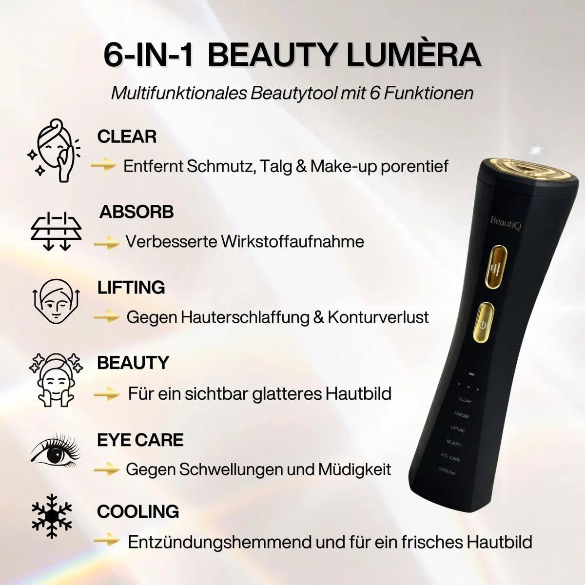 Beauty Lumèra PRO Anti-Aging & RF Gerät | Lichttherapie | 6 Funktionen in 1 Tool - Cleaning, Lifting, Beauty, Pflege, Eye-Care, Kühlung- für schöne und junge Haut | Faltenreduktion Gesicht