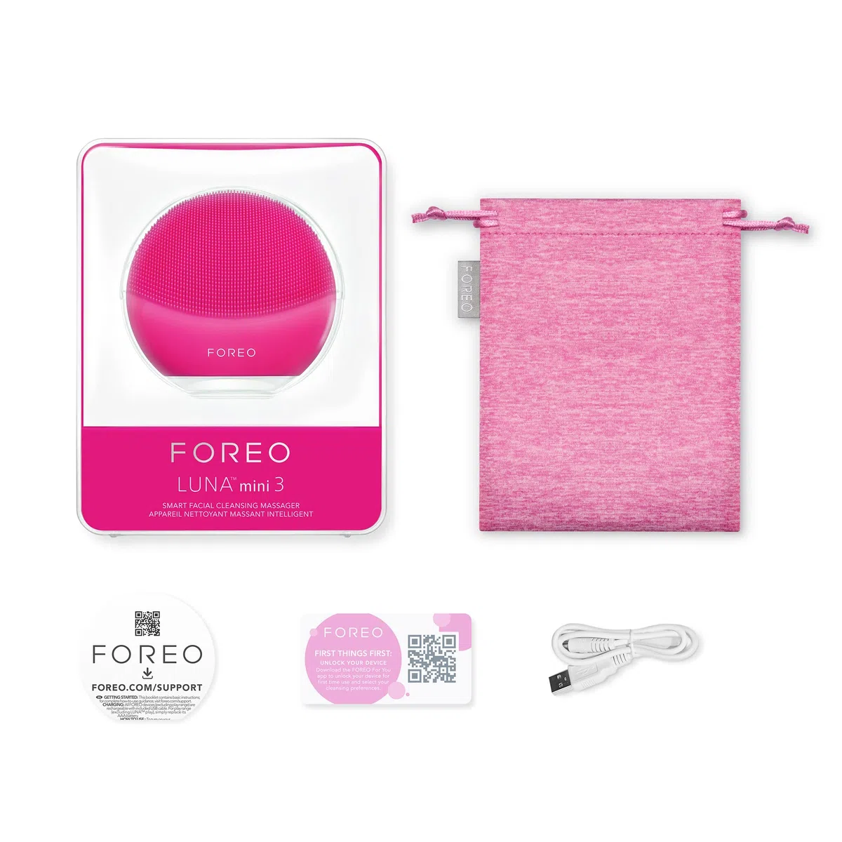FOREO LUNA mini 3 Gesichtsreinigungsbürste - Gesichtsmassagegerät elektrisch, ultrahygienisches Silikon - Einfache Gesichtsreinigung - Elektrischer Gesichtsreiniger - App-verbunden - Fuchsia