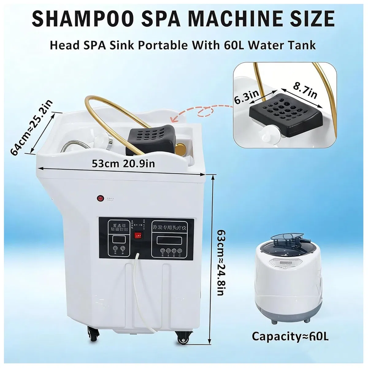 Japanese Head Spa Waschbecken Tragbares Head-Spa Gerät AusrüStung Mobiles Shampoo-Becken Mit 60-L-Wassertank Shampoo-Becken Mit Wasserzirkulation Begasung Zur Shampooniererlebnis