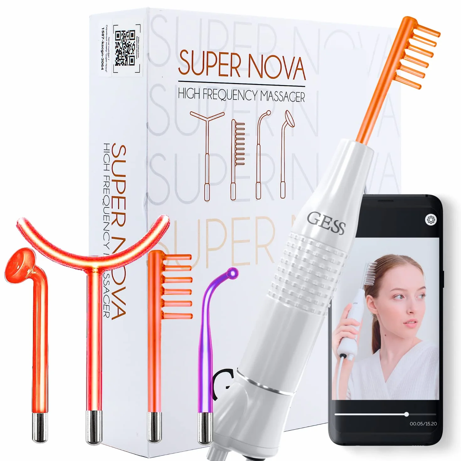 GESS SuperNova Darsonval Hochfrequenzgerät für Gesicht und Haare, Anti Aging Gesichtsmassagegerät, Akne Behandlung, Faltenreduzierung, Hautpflege Kosmetik Gerät