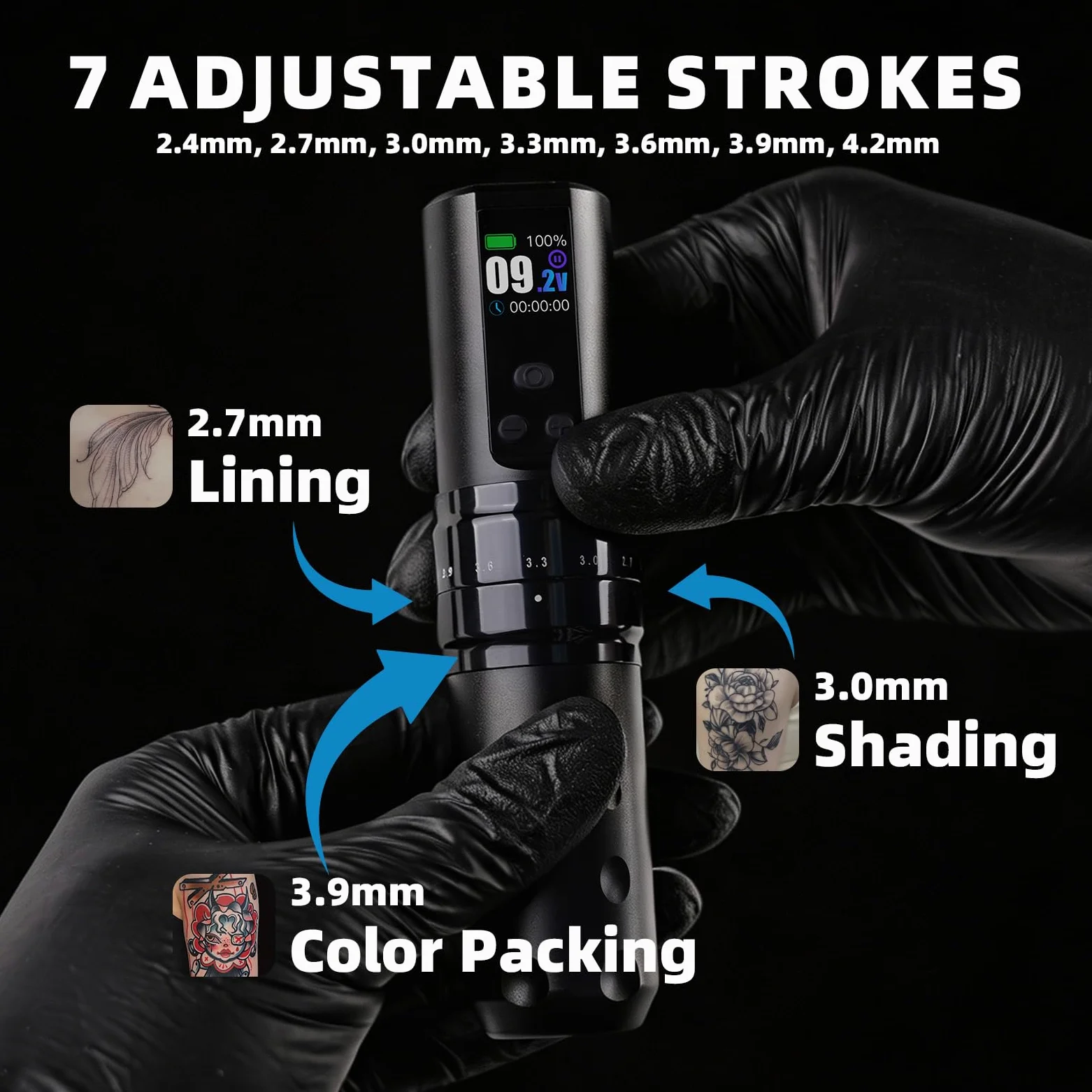 Mast Fold2 Pro Kabellose Tattoo Maschine Pen Rotary Tätowiermaschine Tattoo Gun 7 Strokes Length 2000mAh Batterie Powerful Motor by Mcore Smart Display Screen für Pro Artists (TZWQP-076)