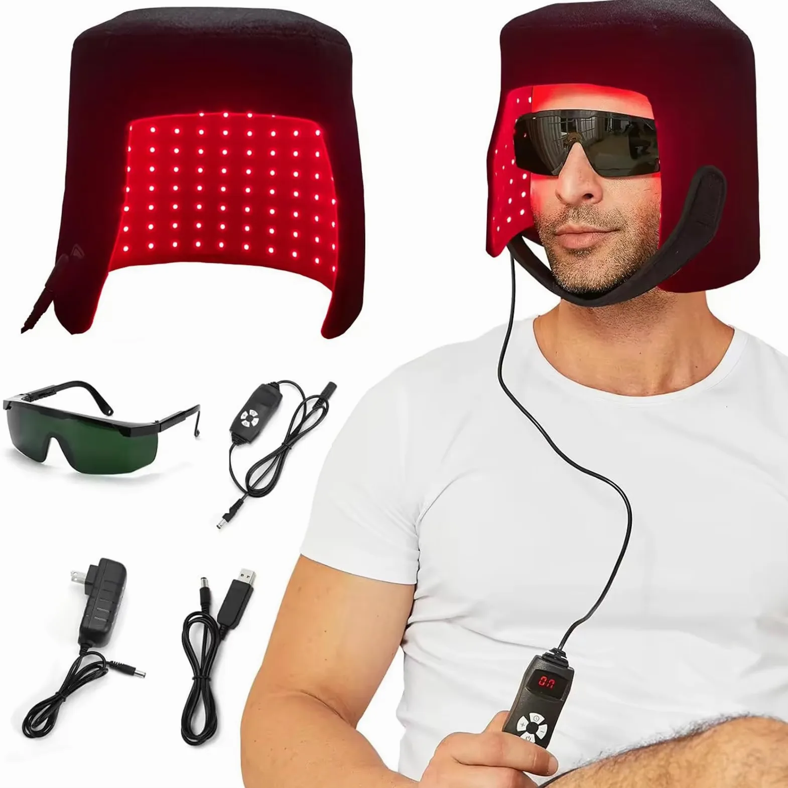 GOURIXIN Rotlicht Haarwachstumskappe, Laser Cap Rotes Licht Therapie Cap Anti-Haarausfall, 5 Modi 660nm 850nm Wellenlängen, Rotlicht Helm Haare mit USB Aufladung