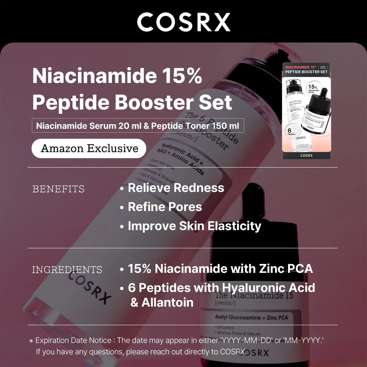COSRX Niacinamide 15% Peptide Booster Set - Korean Skin Care Gift Set, Niacinamide Serum