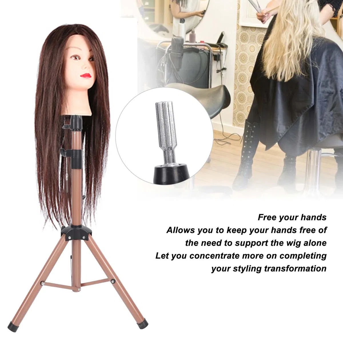 Perückenstativ, Professioneller Verstellbarer Perückenstativständer für Styling, Upgrade Faltbares Perückenständerstativ für Kosmetologie-Friseurtraining, Stabiler Mannequinkopfständer aus Aluminiumle