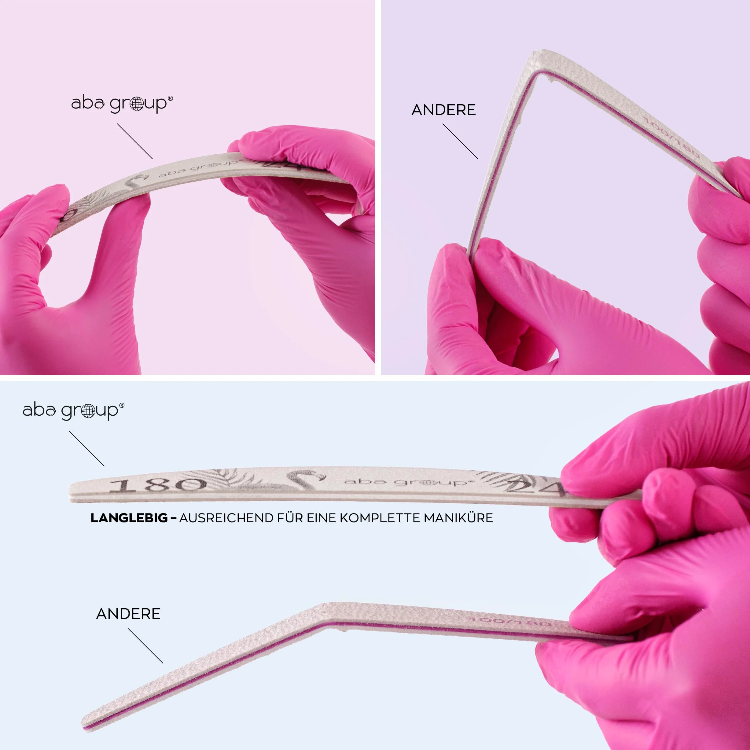 ABA GROUP Nagelfeile 150/180-500 Stück - Halbmond 4 mm Dick - Einzeln Hygienisch Verpackt - Profi Tools für Gel- und Naturnägel, Feilen für Gelnägel, Doppelseitige Nagelpfeile, Nail File Set