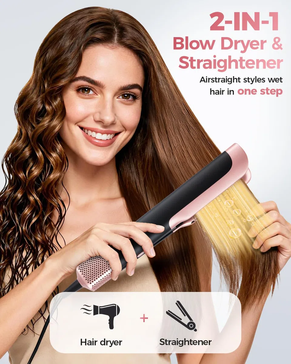 Air Haarglätter Föhn 2 In 1 - Nass-zu-Trocken Glätteisen, Keine Hitzeschäden, Keine Heißen Platten, 110.000 U/min Air Straight Hair Straightener, Haare Schnell Föhnen und Glätten, 1300W, Max 160 ℃