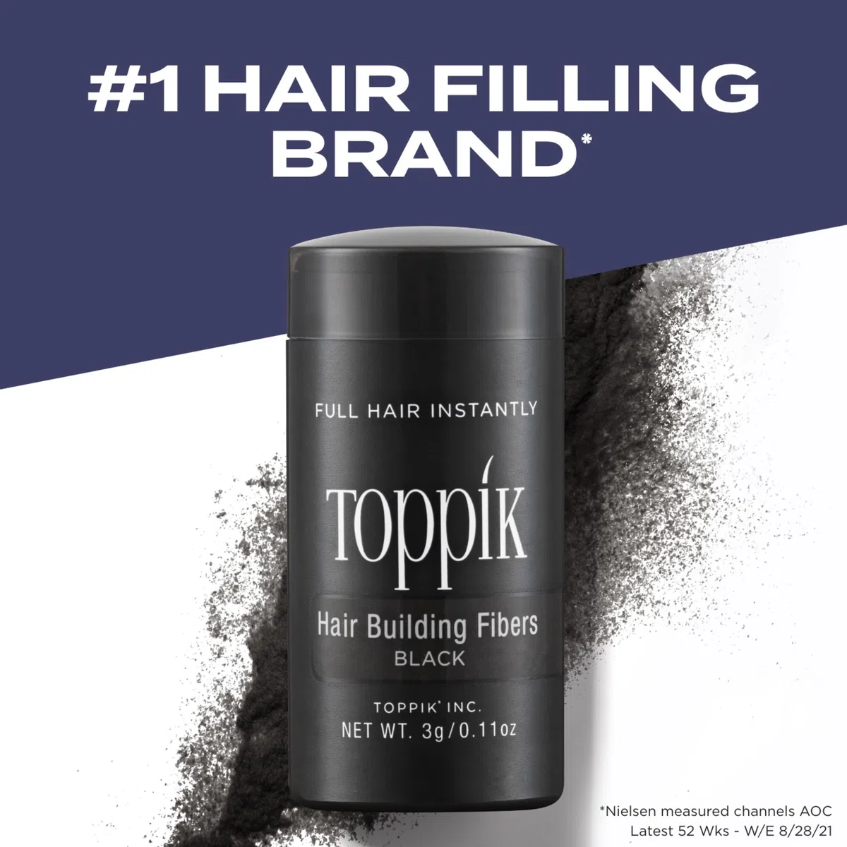 Toppik Haarfasern zur Haarverdichtung, Ansatzpuder und Streuhaar für Haarausfall und sofort volleres Haar, kaschiert lichte Stellen, natürlicher Look, einfach anzuwenden, Schwarz, 55g