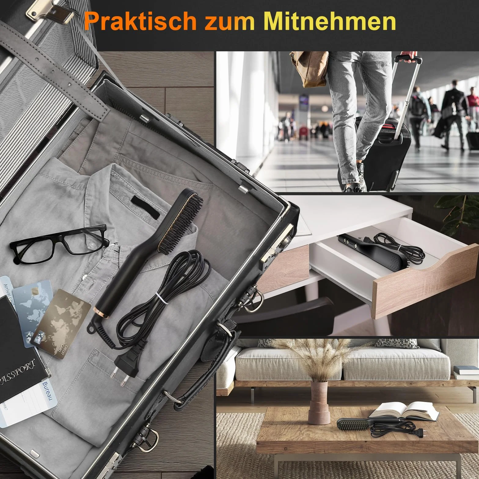 ANLAN , 2 in 1 Bartglätter für Männer und Mini Haarglätter, 5-Stufen Temperatur(120-200℃), 30er Schnell Beheizte, Ionischer Hair Beard Straightener Brush für Das Styling Von Bart und Haar