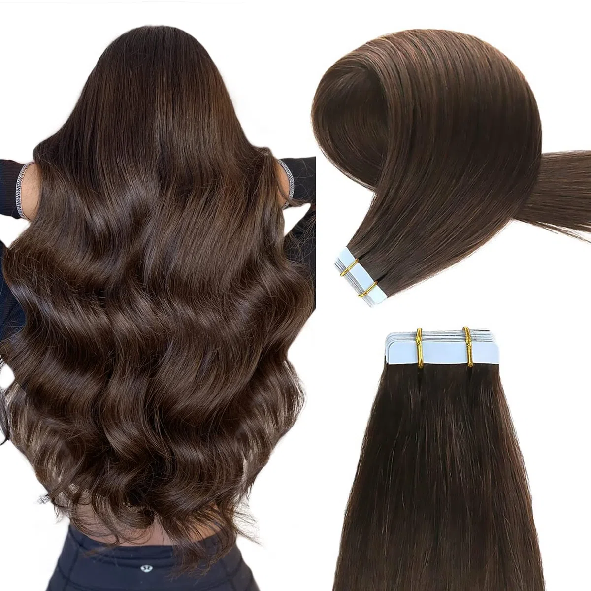 YILITE Tape in Extensions Echthaar 40cm Dunkel Braun Gerade Nahtlos Haut Schuss Tape in Haarextension Echthaar 20 Stück/Packung Tape in Remy Haarverlängerungen(40cm #2 Dunkel Braun)