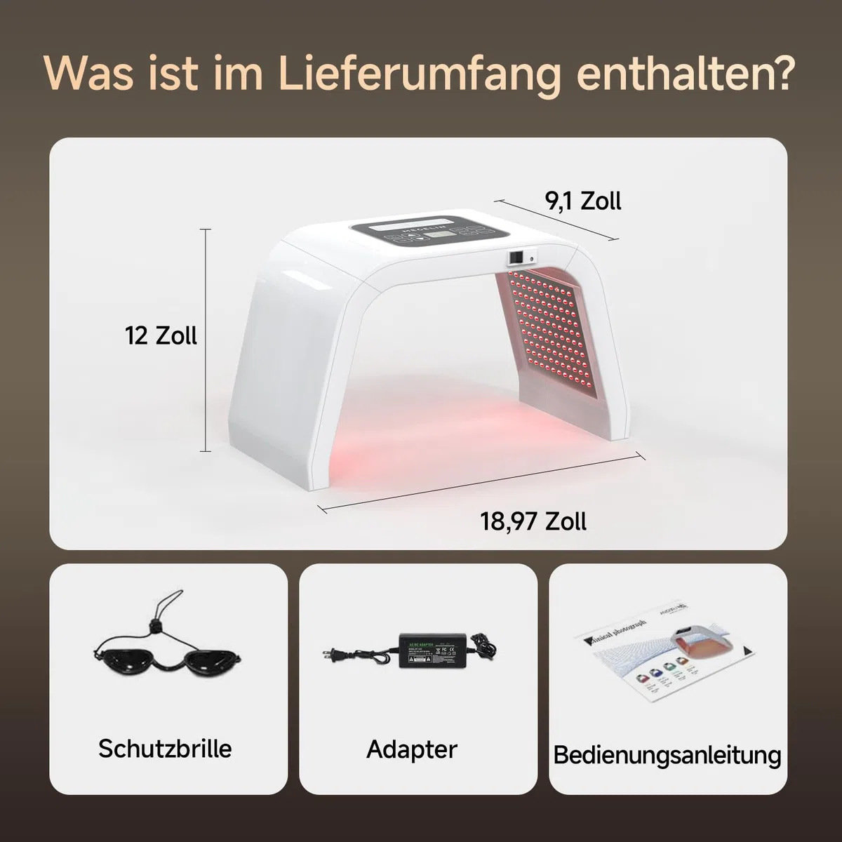 MEGELIN LED Lichttherapiegerät mit 8 Farben, U-förmige Infrarot Rotlichtlampe für Gesicht,Lichttherapie LED-Gesichtsmaske, Rücken & Körper