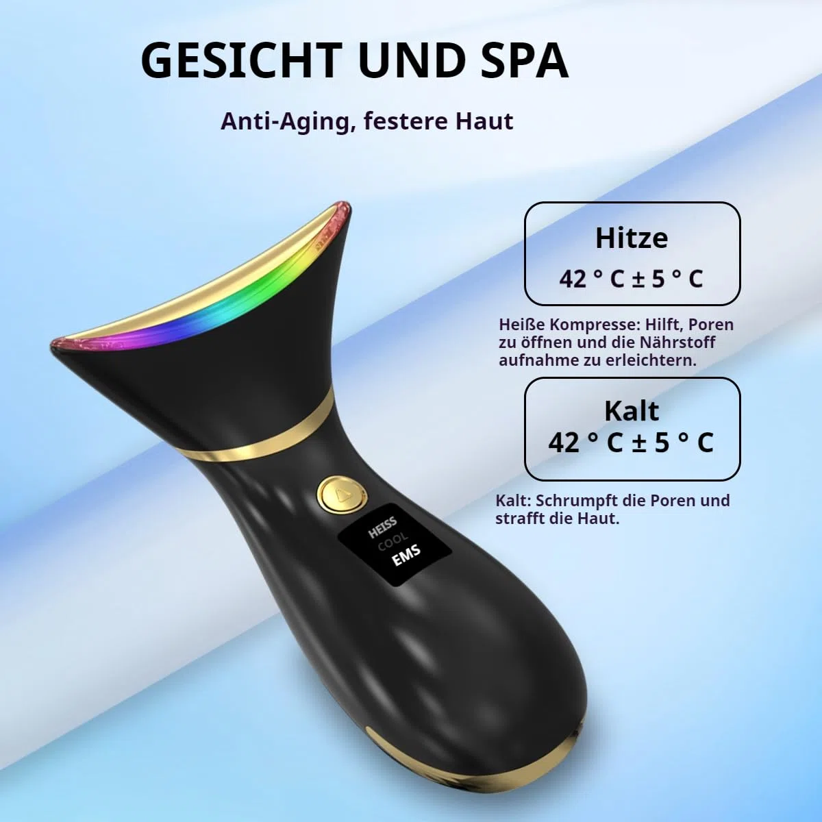 Gesichtsmassagegerät, Demine Face Lifting Gerät, Gesichtsfaltenentferner mit Heizung und Kältekompressen, für Hautpflege, Verbessert, Festigt, Strafft