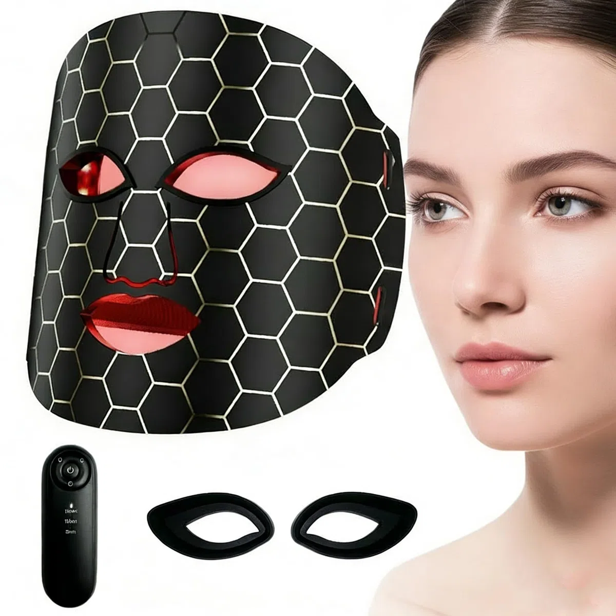 LED Gesichtsmaske, 7 Lichttherapien für Anti-Aging und Akne, Infrarot Lichttherapiemaske für Gesicht, Wiederaufladbare Silikon-Maske für strahlende Haut, Schwarz
