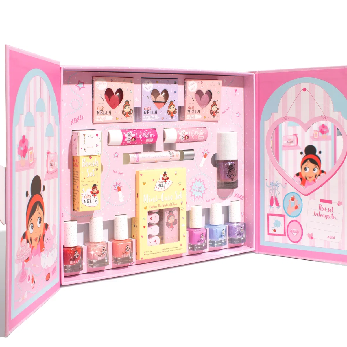 Miss Nella Sparkle & Glow Studio, Ungiftiges Kinder-Kosmetikset mit Peel-Off Nagellack, Lipbalm, Glitzer, 29 x 25 x 4 cm