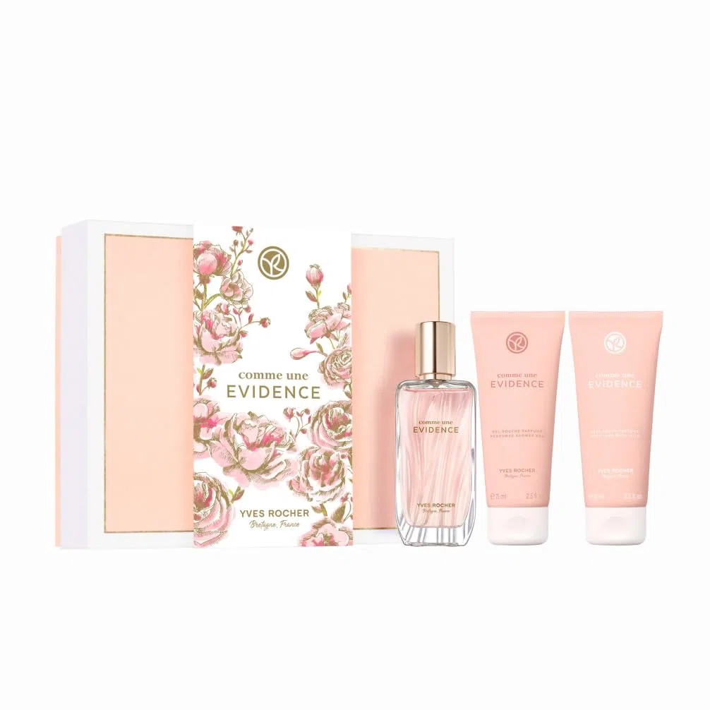 Yves Rocher Comme Une Evidence Geschenkset Eau de Parfum 50 ml Körpermilch 75 ml Duschgel 75 ml Pflegeset für Frauen Made in France