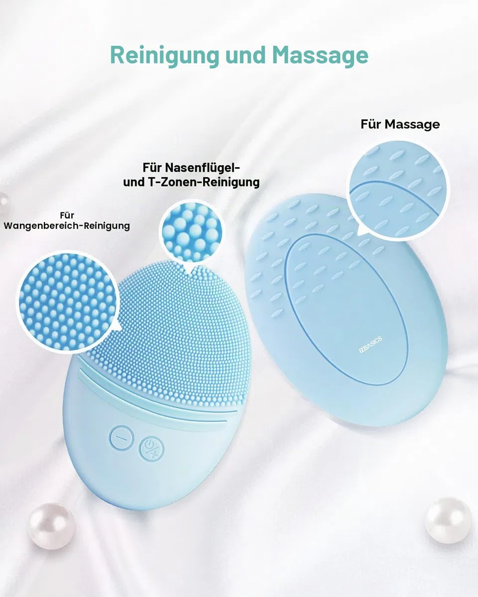 EZBASICS Gesichtsreinigungsbürste wasserdichte vibrierende Ultraschall Gesichtsbürste für Tiefenreinigung sanftes Peeling und Massage induktive Aufladung (Blau) 1 pack+5 Geschwindigkeiten