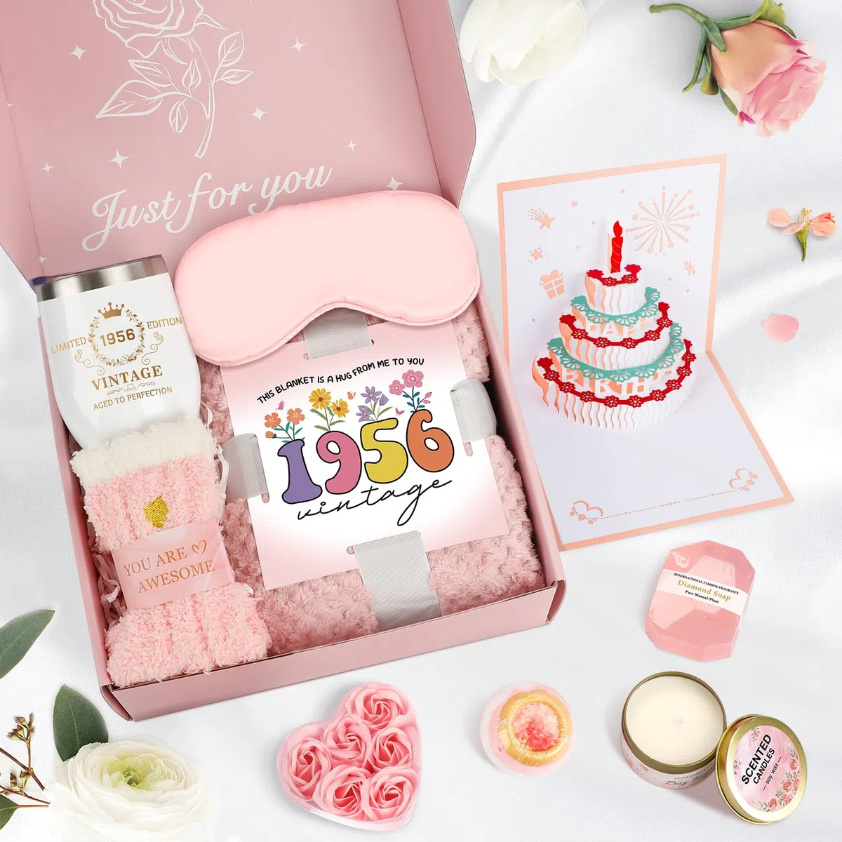 70th Geburtstagsgeschenke für Frauen, Pflege-Paket Relaxing Spa Kit mit Tumbler Decke