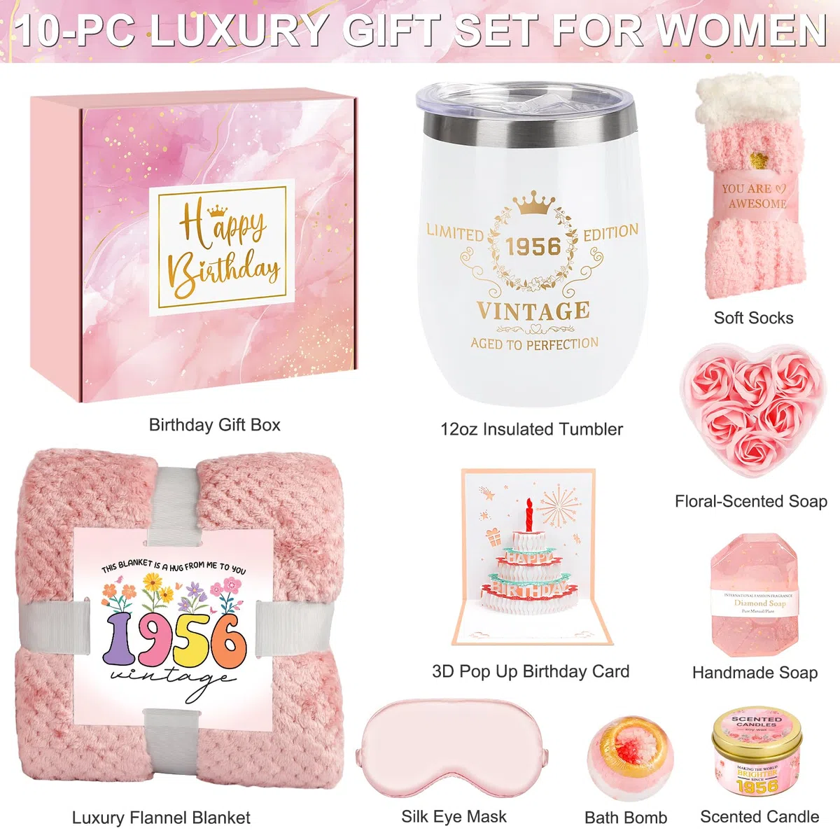 70th Geburtstagsgeschenke für Frauen, Pflege-Paket Relaxing Spa Kit mit Tumbler Decke