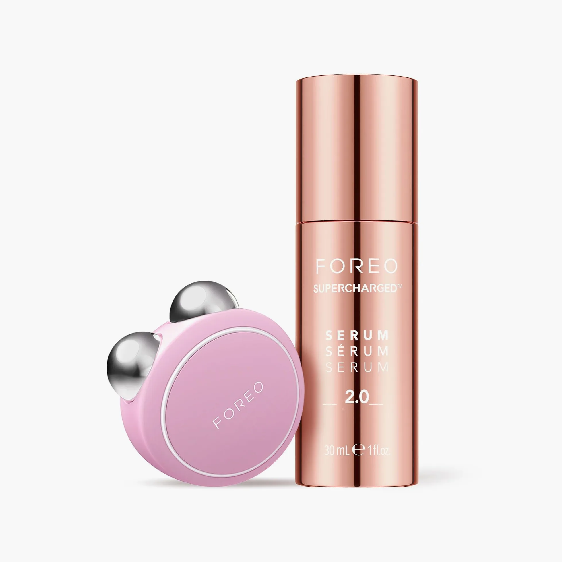 FOREO Firm & Fabulous BEAR mini Pink + SUPERCHARGED Serum 30ml | Mikrostrom gesicht massagegerät | Face lifting gerät | Doppelkinnentferner | Geschenke | Gesichtsmassagegerät gegen falten