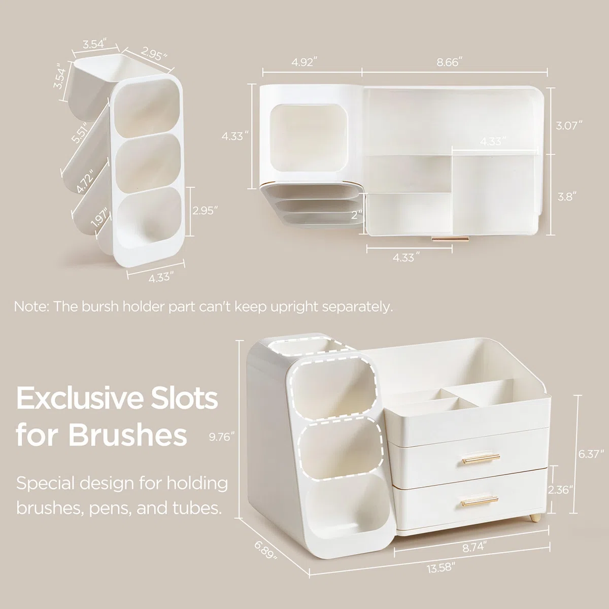 HBlife Makeup Kosmetik Organizer mit Schubladen, 3-in-1 Plastic Aufbewahrungsbox, Große Lagerung Weiß