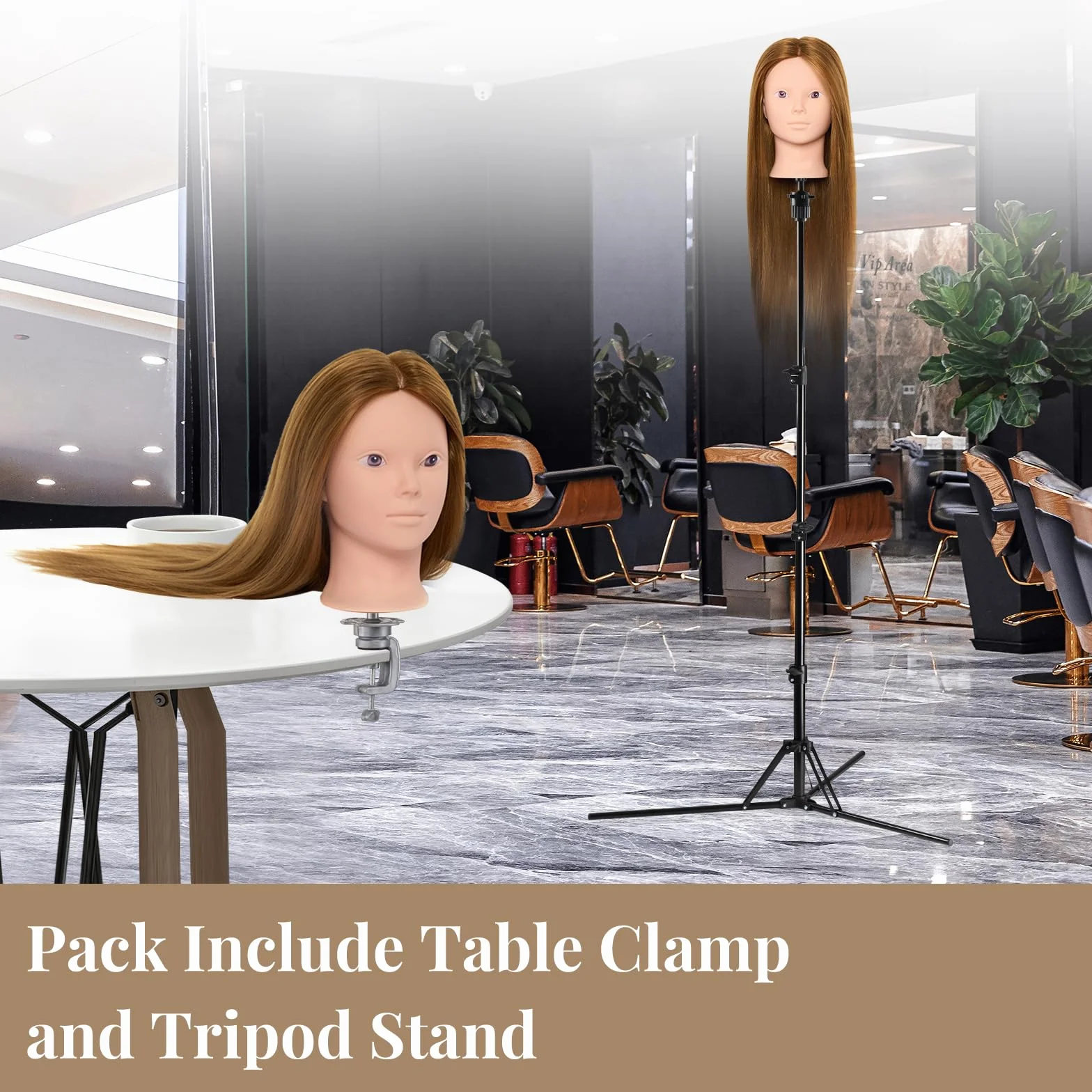 Neverland Frisierkopf Schminkkopf mit Puppenkopf Ständer, 60% Echtes Haar 28 Zoll Übungskopf zum Frisieren und Schminken, Trainingsköpfe für Haar-Styling mit Tischklemme+Haar-Styling-Set