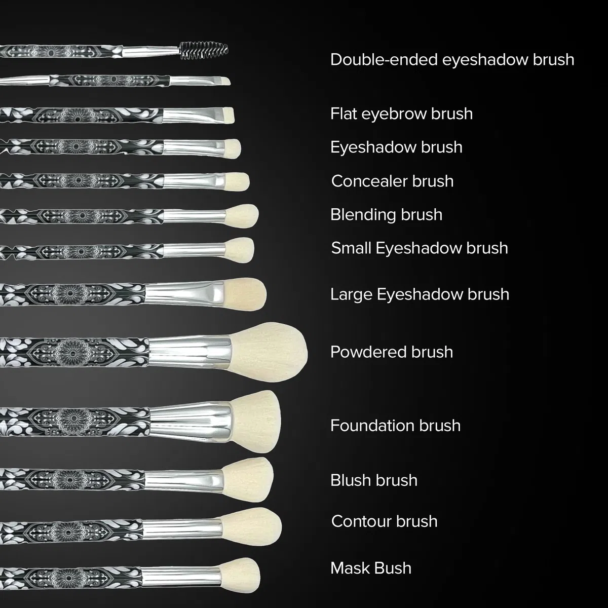Eshghe-mani von Lady of Eshgh: UR My Love Collection Fine Makeup Pinsel 12-teiliges Vollgesichts-Make-up-Pinsel-Set mit Sammlerbox und eleganter schwarzer Filz-Aufbewahrungstasche.