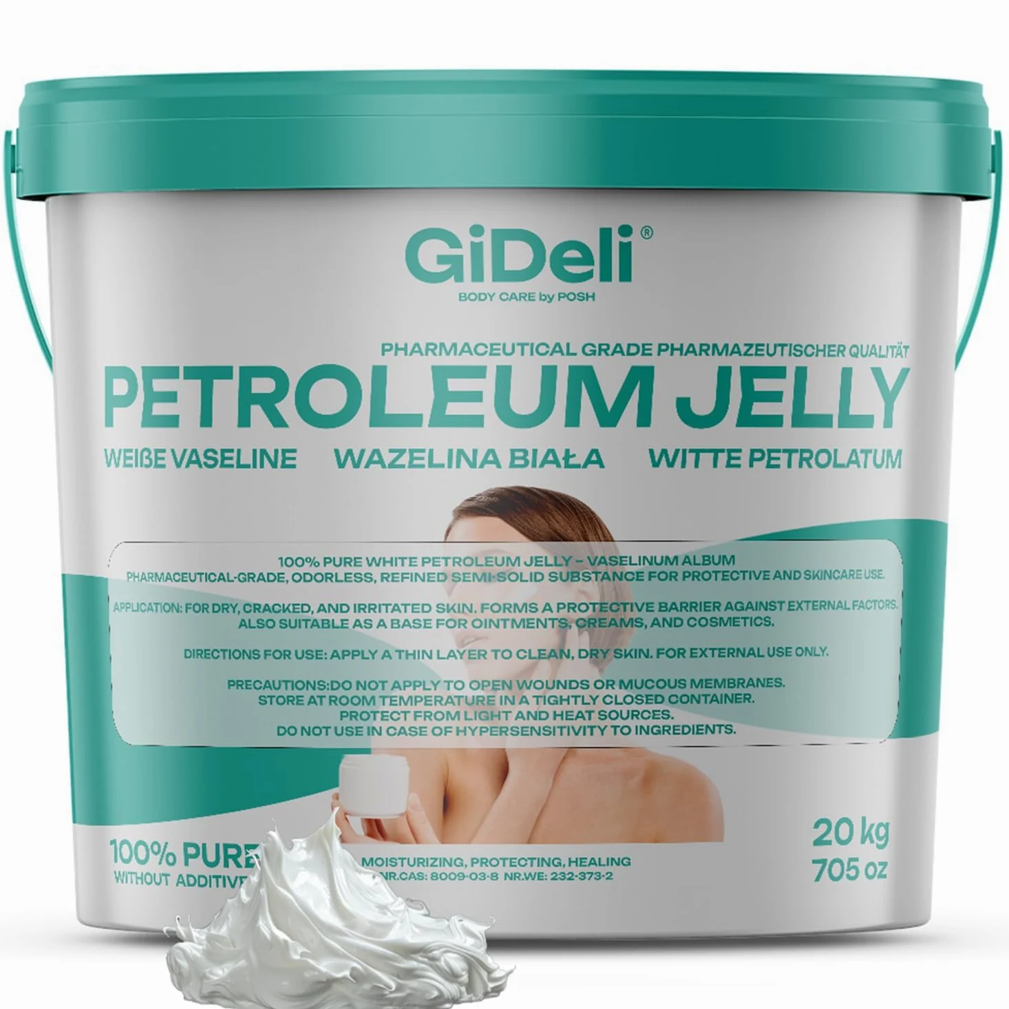 GiDeli Weiße Vaselin 20 kg - Handcreme & Hautpflege - Fettcreme für Extrem Trockene Füße, Hand, Lip - Balm für Rissige Lippen, Tattoo, Piercing, Körperpflege und Autodichtungen