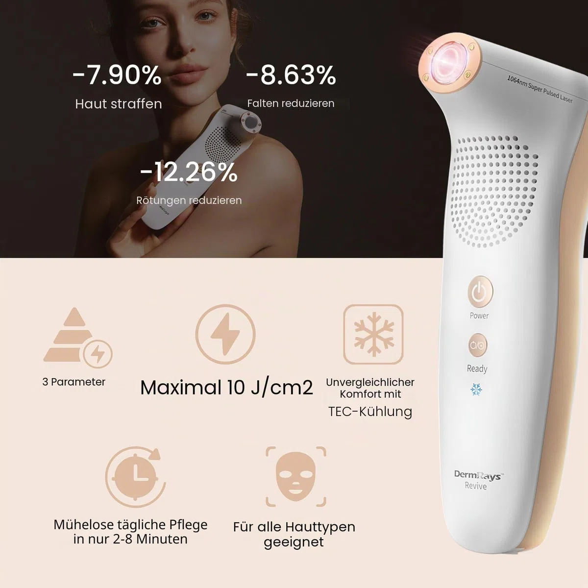 DermRays Lasergerät 1064 nm, multifunktionales Schönheitsgerät, Gesichtsmassagegerät, für den Heimgebrauch