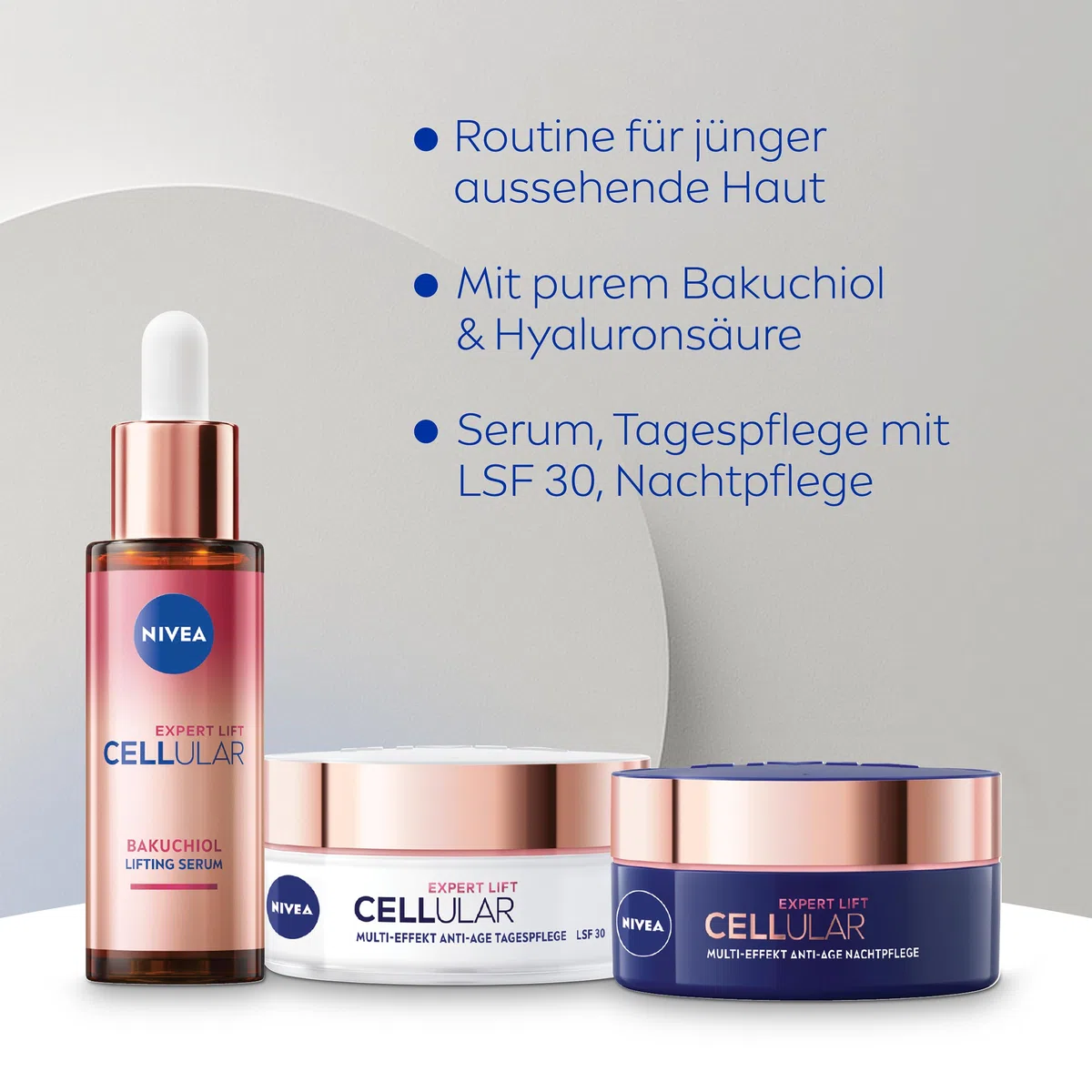 NIVEA CELLULAR Expert Lift Gesichtspflege Set, Tagespflege (50 ml), Nachtcreme (50 ml) & Lift Serum (30 ml), Pflegeset für ein straffes Hautbild & jünger aussehende Haut