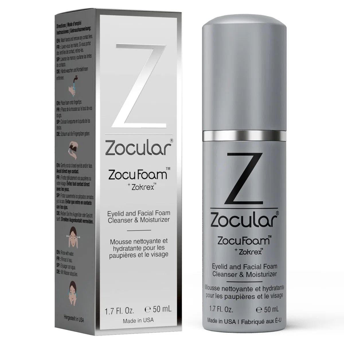 Zocular ZocuFoam Eyelid Cleanser - Foaming Eyelid Scrub for Blepharitis, Demodex and Inflammation - Stye Treatment for Eyes - Natural pH Balanced Treatment - 1.7 FL OZ (50mL)