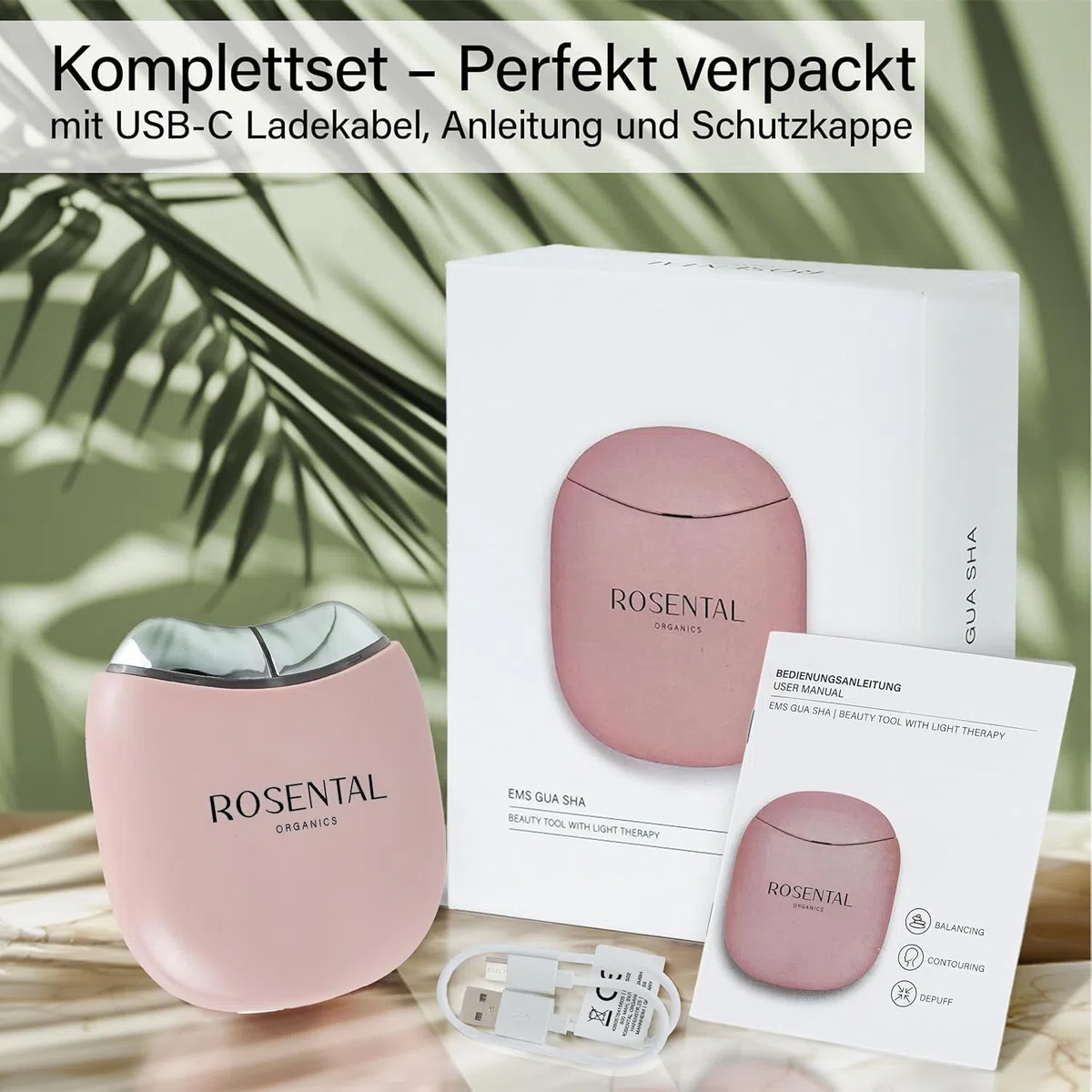 EMS Face Yoga Duo - EMS-Lichttherapie mit Hyaluron Serum - LED Blau, Grün & Rotlicht Therapie